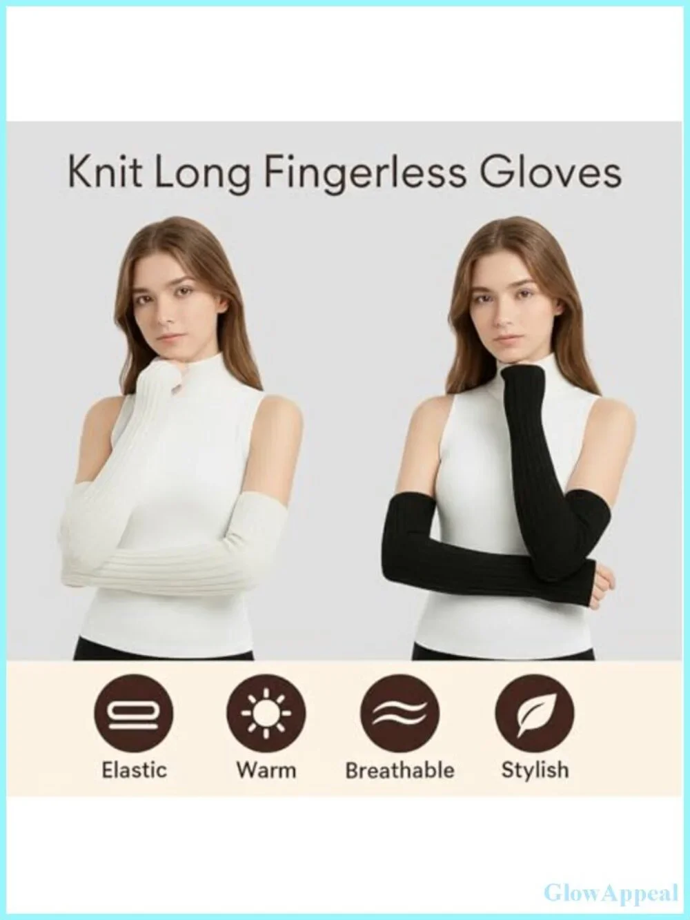 Knit Arm Warmers for Women Fingerless Gloves with Thumb Holes 2 Pack